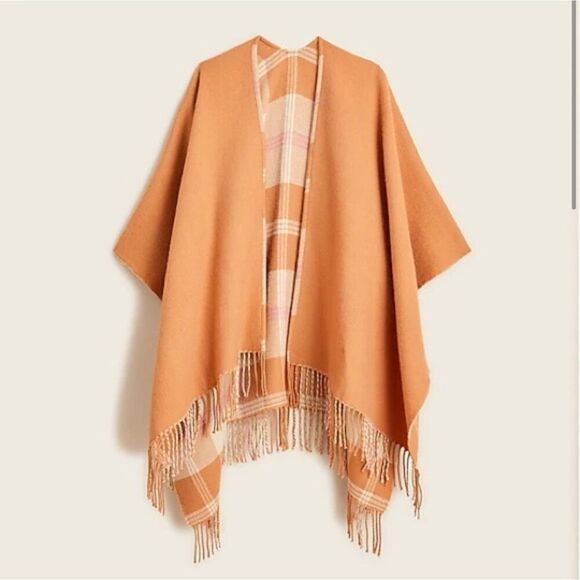 J. Crew Reversible Paid Blanket Fringe Poncho M/L - Picture 9 of 9